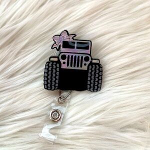Jeep off road theme badge reel chrome holographic clip badge interchangeable